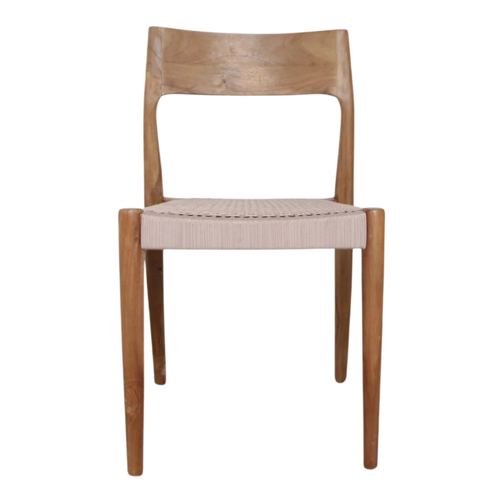 Chaise en bois de teck naturel avec assise tressée beige, set de 2