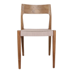 Chaise en bois de teck naturel avec assise tressée beige, set de 2