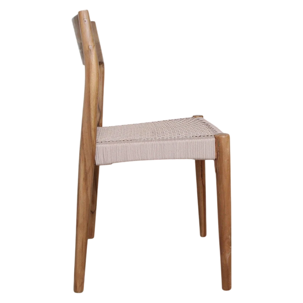 Chaise en bois de teck naturel avec assise tressée en corde beige, set de 2