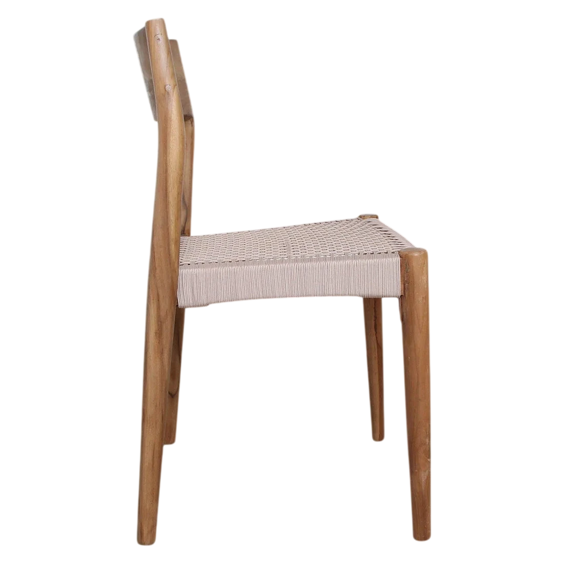 Chaise en bois de teck naturel avec assise tressée en corde beige, set de 2