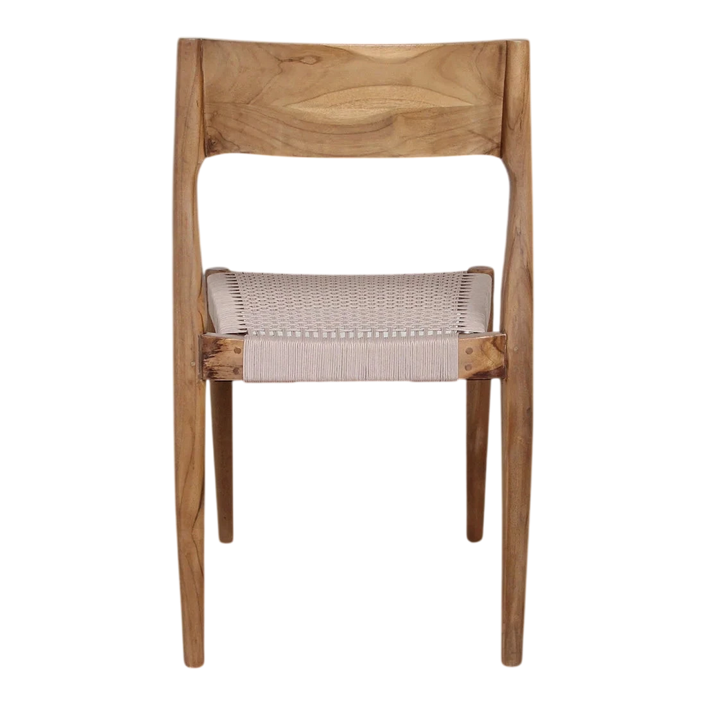 Chaise en bois de teck naturel avec assise tressée en corde beige