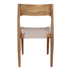 Chaise en bois de teck naturel avec assise tressée en corde beige