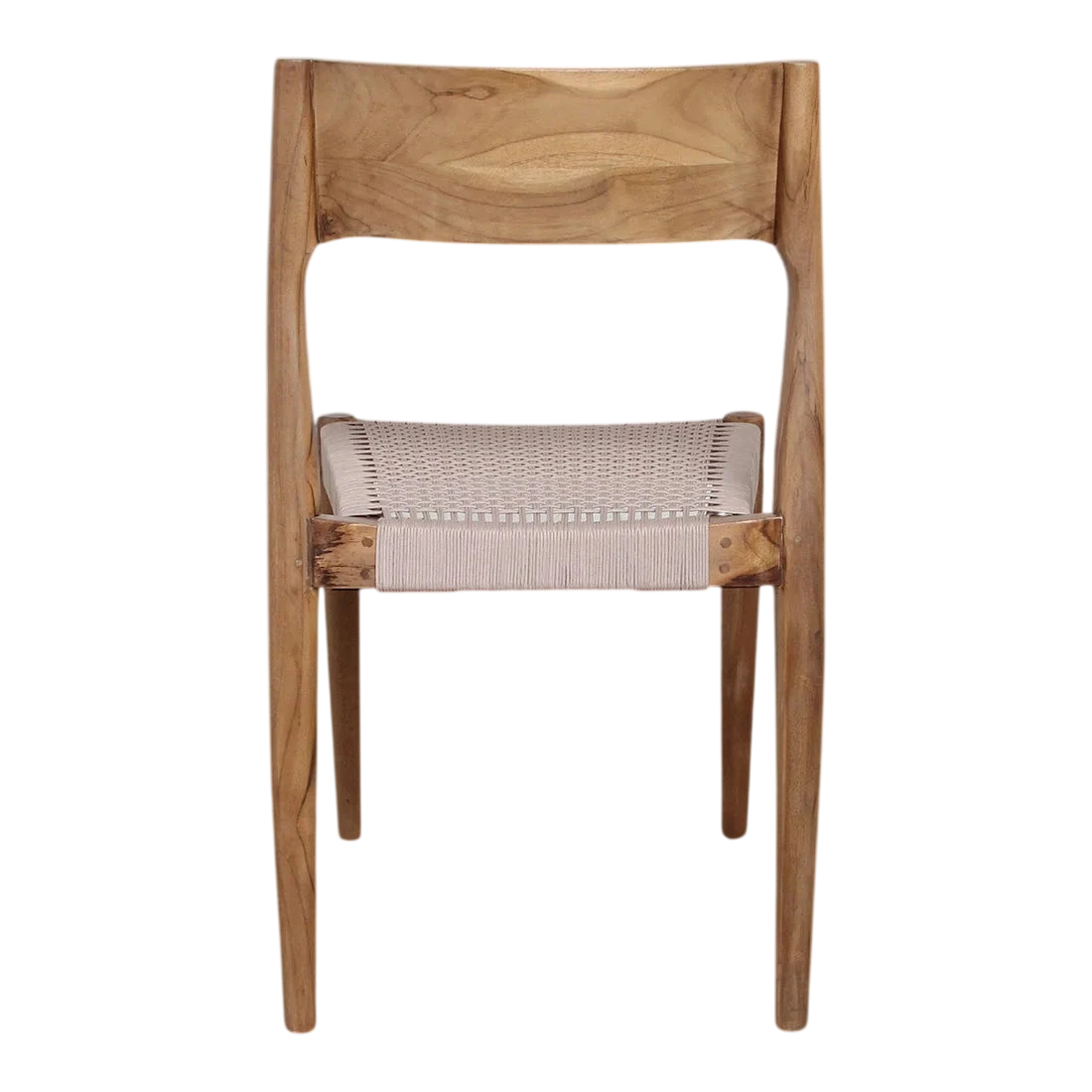 Chaise en bois de teck naturel avec assise tressée en corde beige