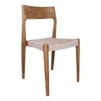 Chaise en bois de teck naturel avec assise tressée beige, set de 2