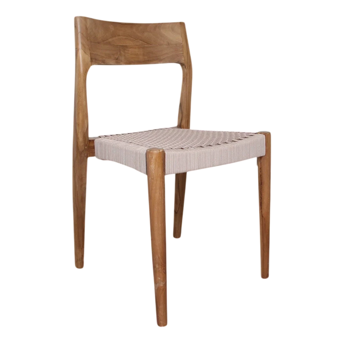 Chaise en bois de teck naturel avec assise tressée beige, set de 2