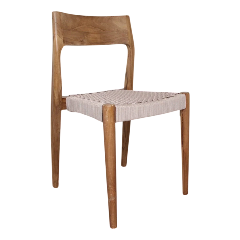 Chaise en bois de teck naturel assise tressée corde beige – Set de 2