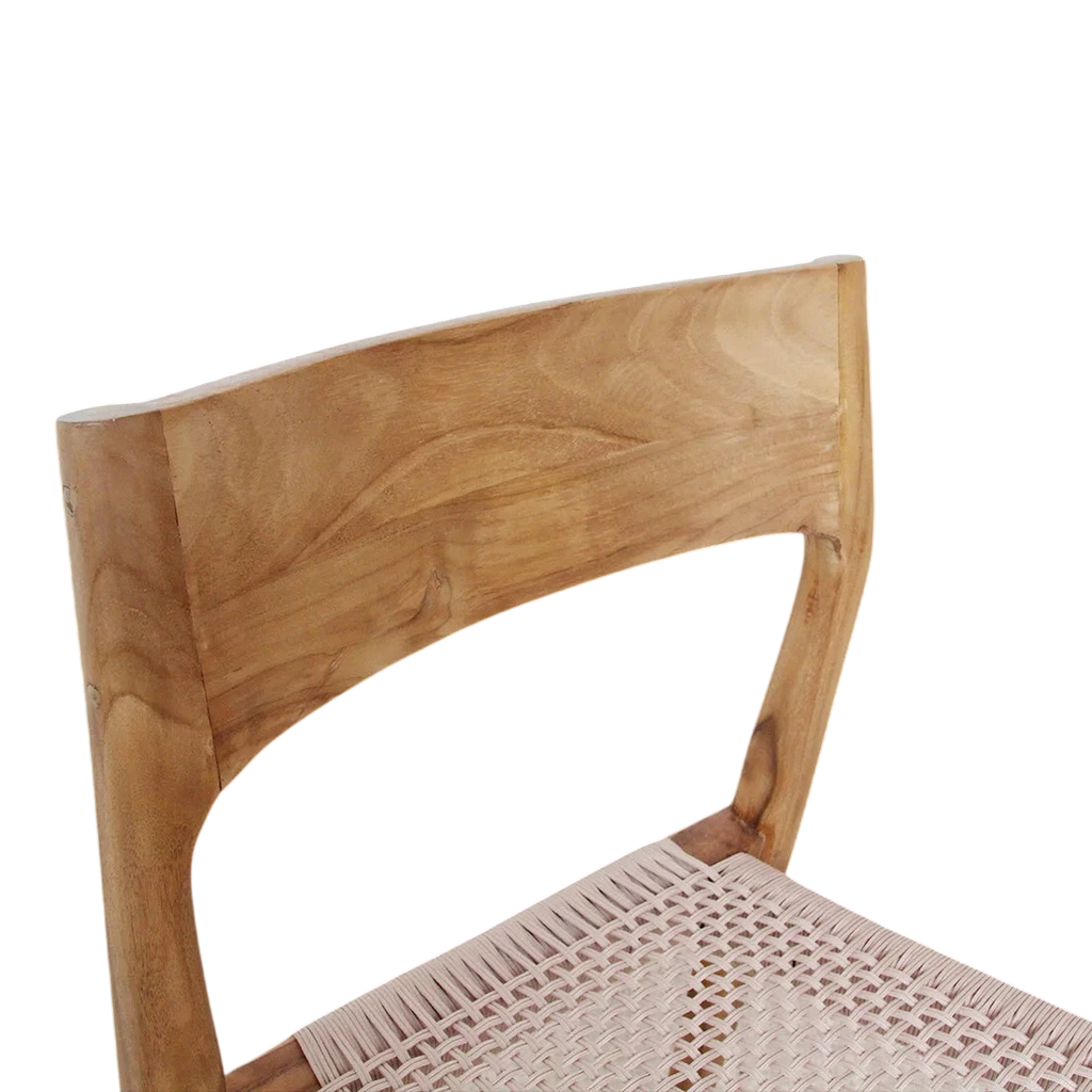 Chaise en bois de teck naturel avec assise tressée en corde beige