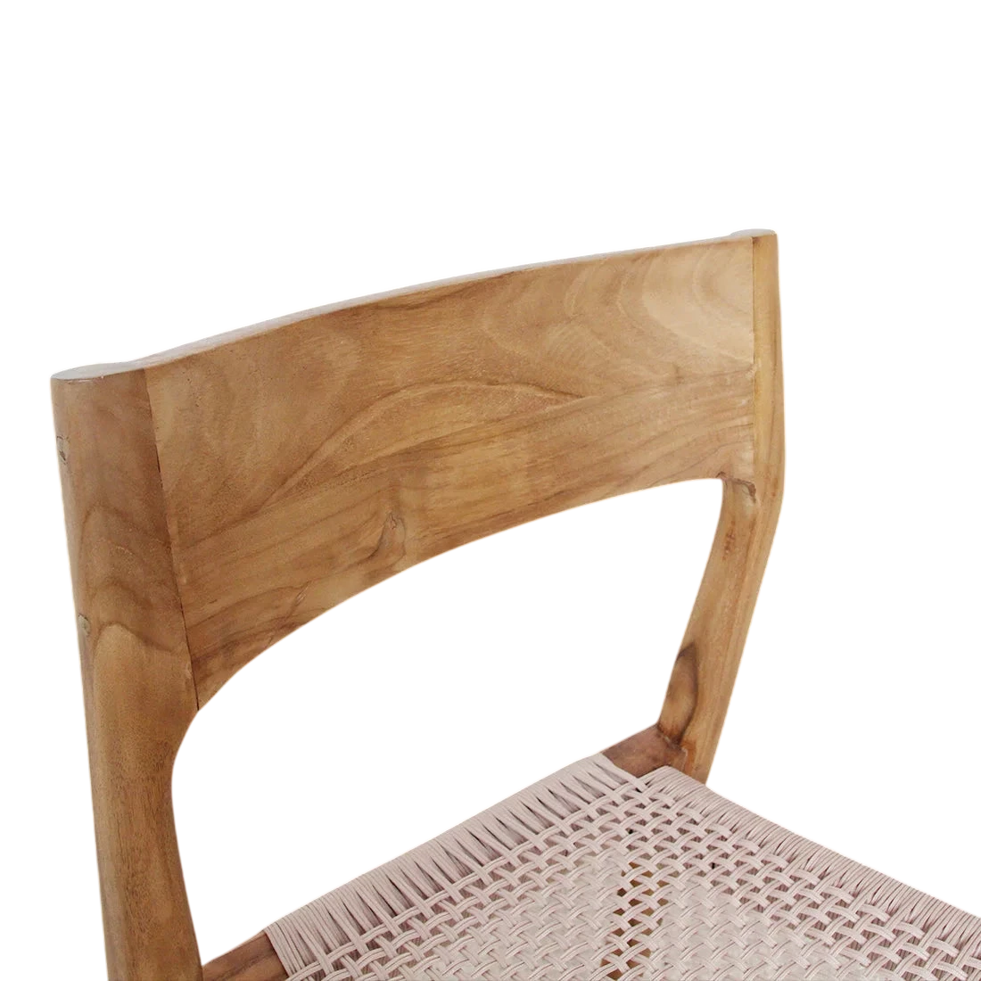Chaise en bois de teck naturel avec assise tressée en corde beige
