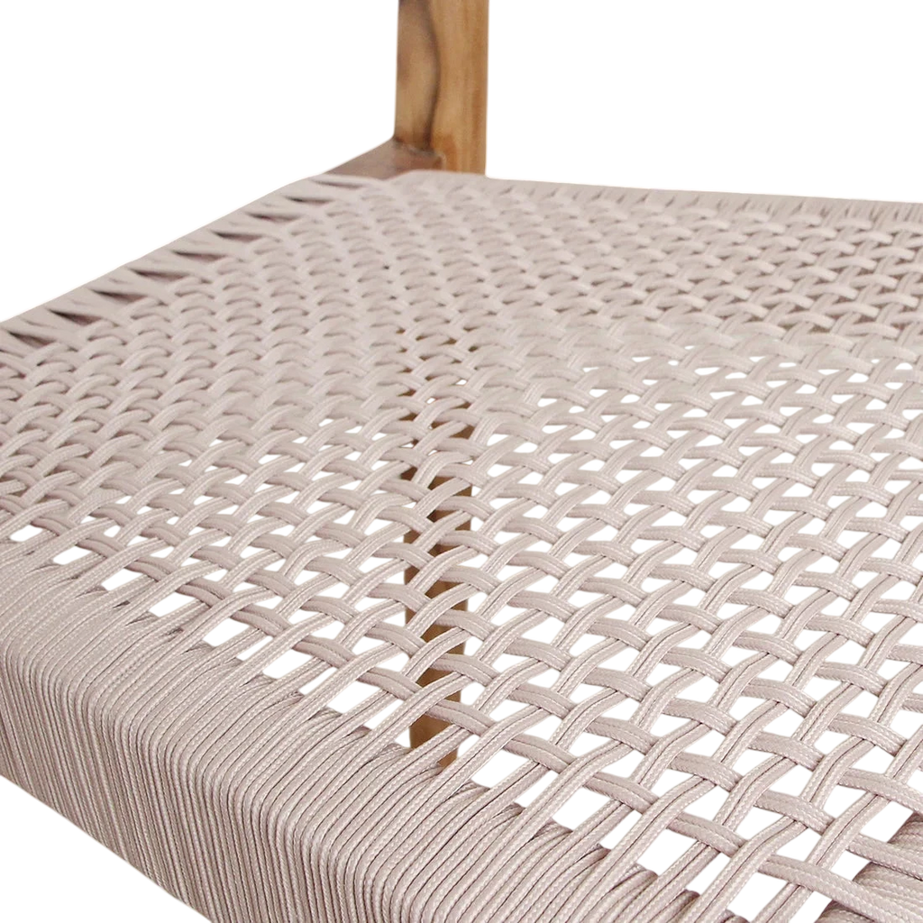 Chaise en bois de teck naturel avec assise tressée corde beige