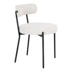 Chaise bouclé blanc cassé avec cadre en métal noir, lot de 2
