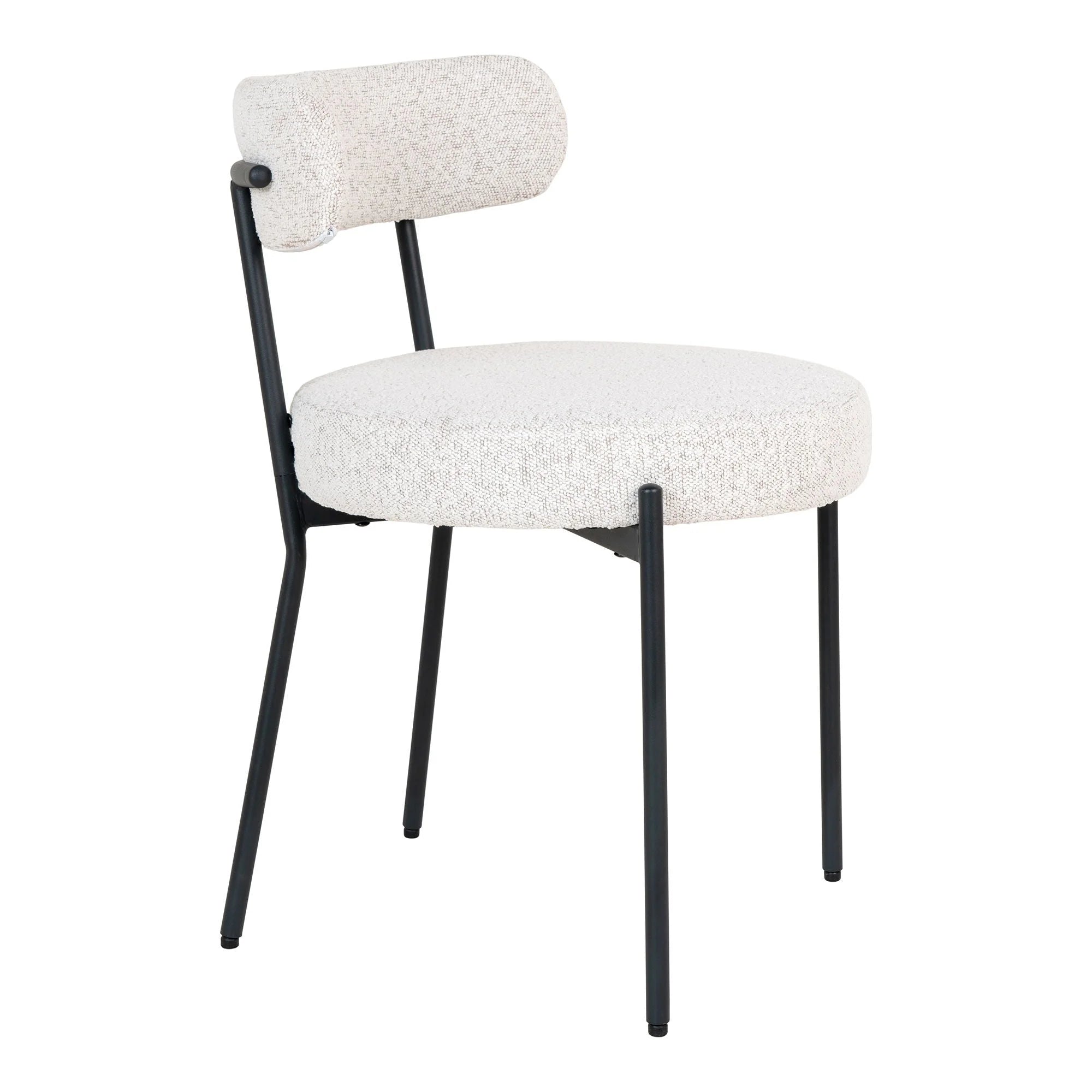 Chaise bouclé blanc cassé avec cadre en métal noir, lot de 2
