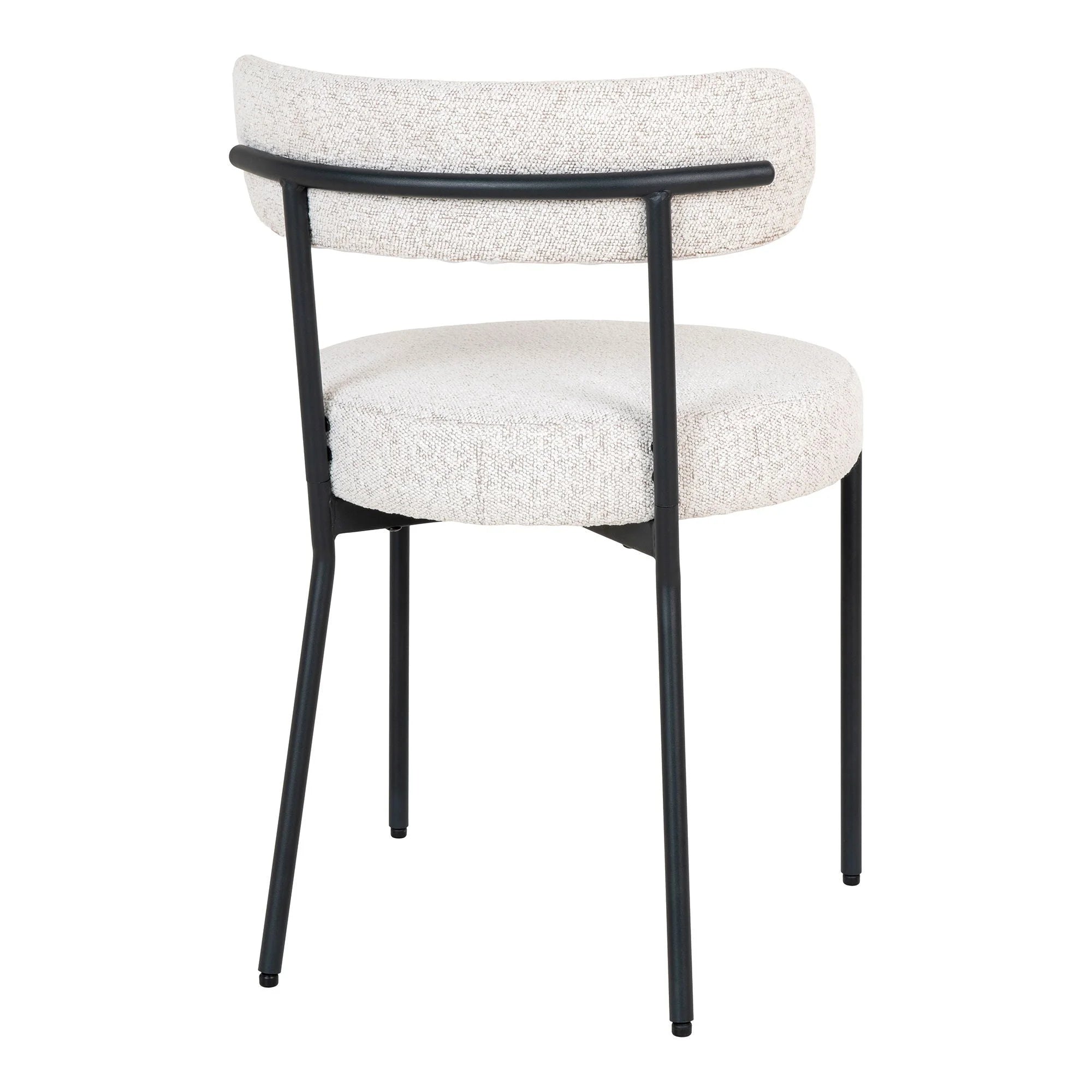 Chaise bouclé blanc cassé avec cadre en métal noir, lot de 2