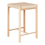 Tabouret en bois et rotin naturel avec siège tissé pour une décoration élégante