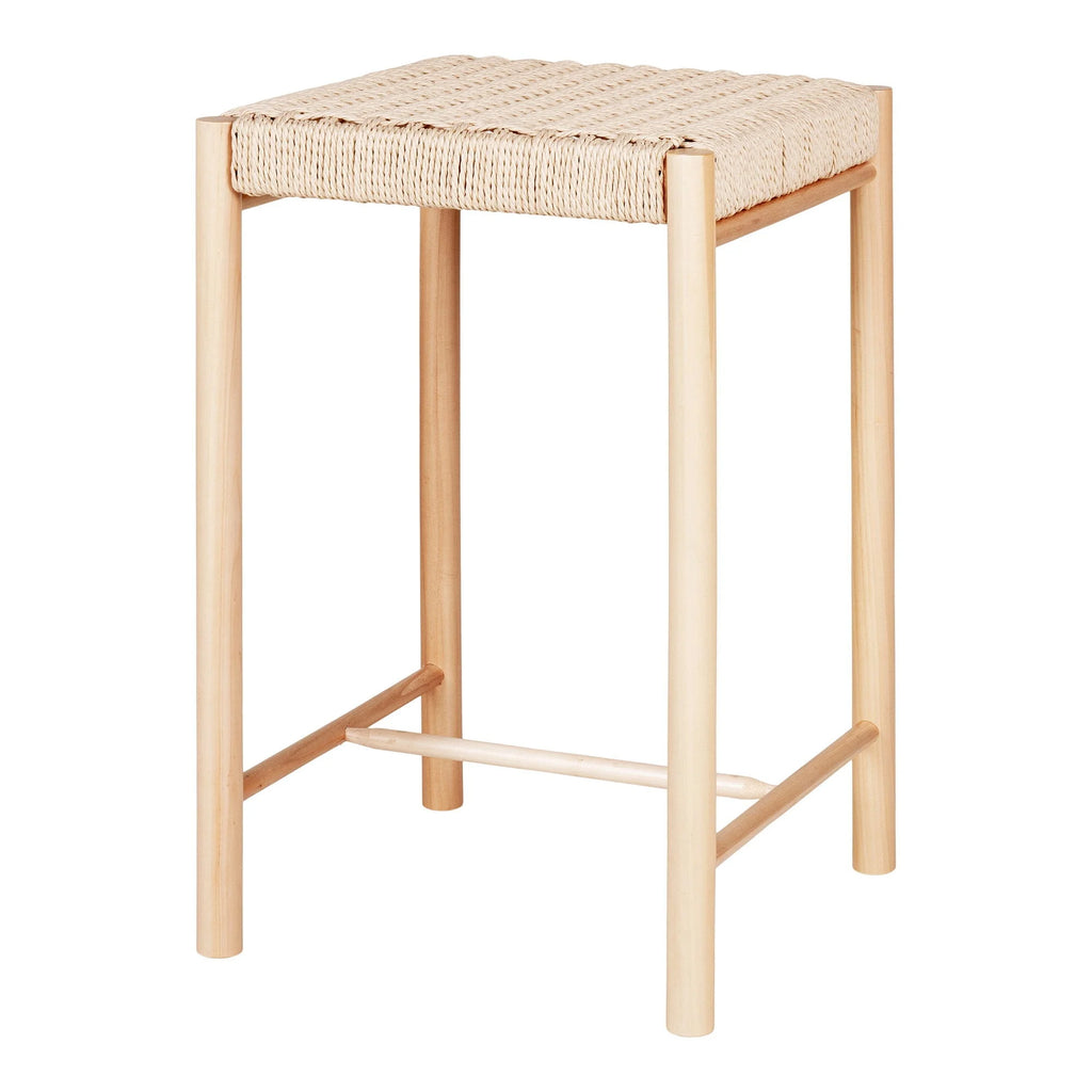 Tabouret en bois et rotin naturel avec assise tissée pour une décoration chic