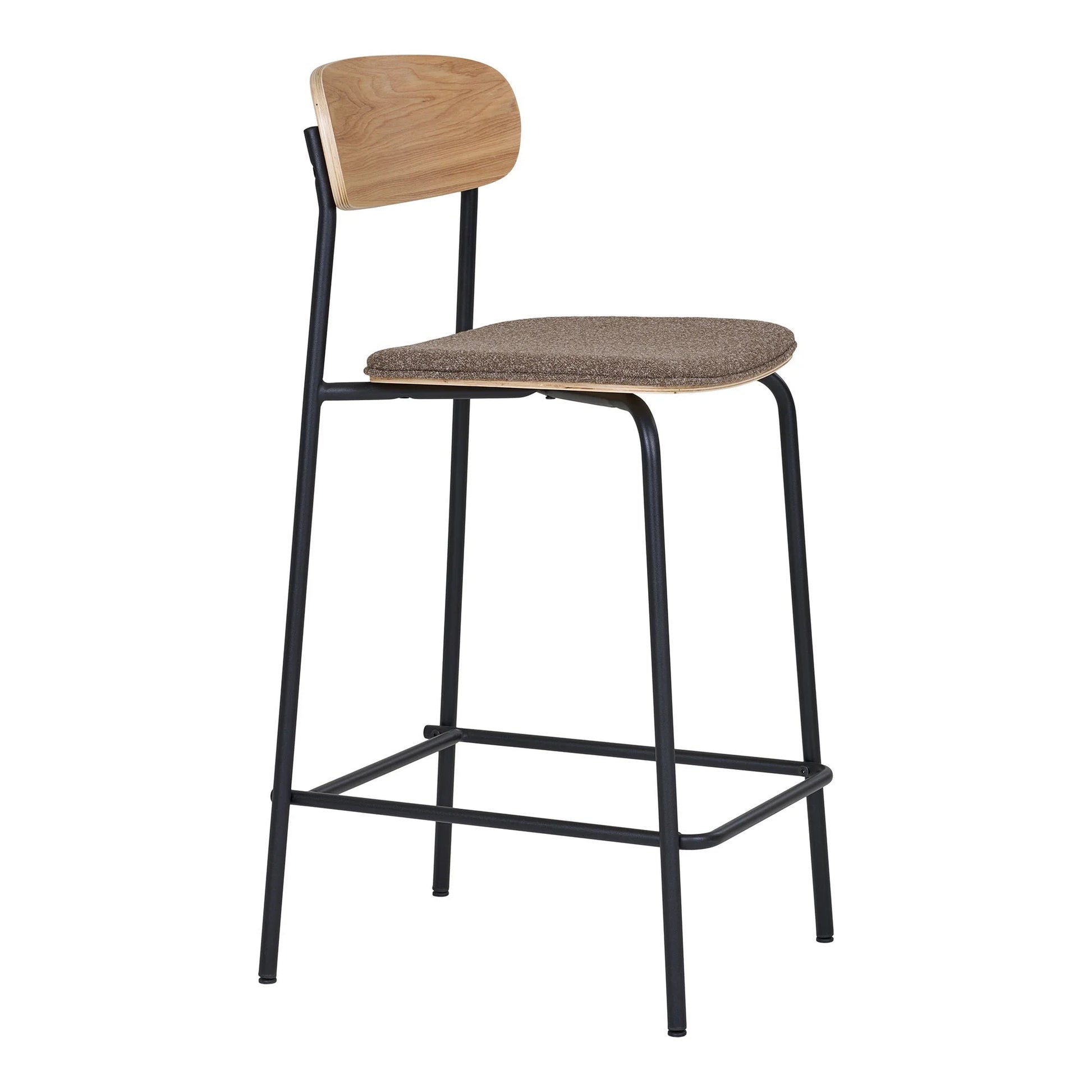 Chaise de comptoir bois et tissu marron pieds métal noir – Set de 2