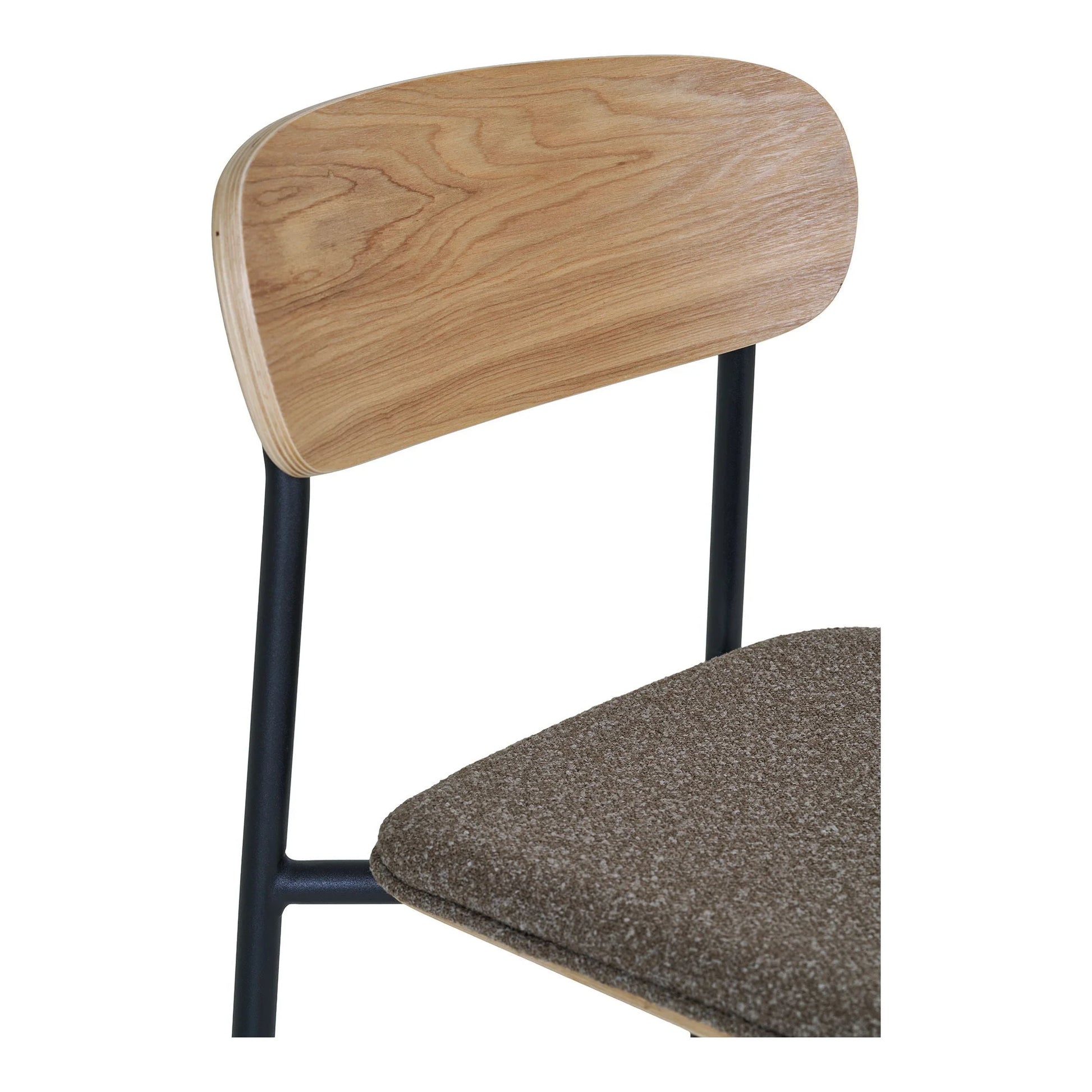 Chaise de comptoir en bois et tissu marron avec pieds en métal noir, set de deux