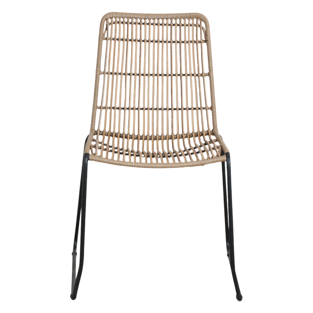 Chaise empilable en rotin naturel beige tissé et métal noir, lot de 2