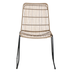 Chaise empilable en rotin naturel beige tissé et métal noir, lot de 2