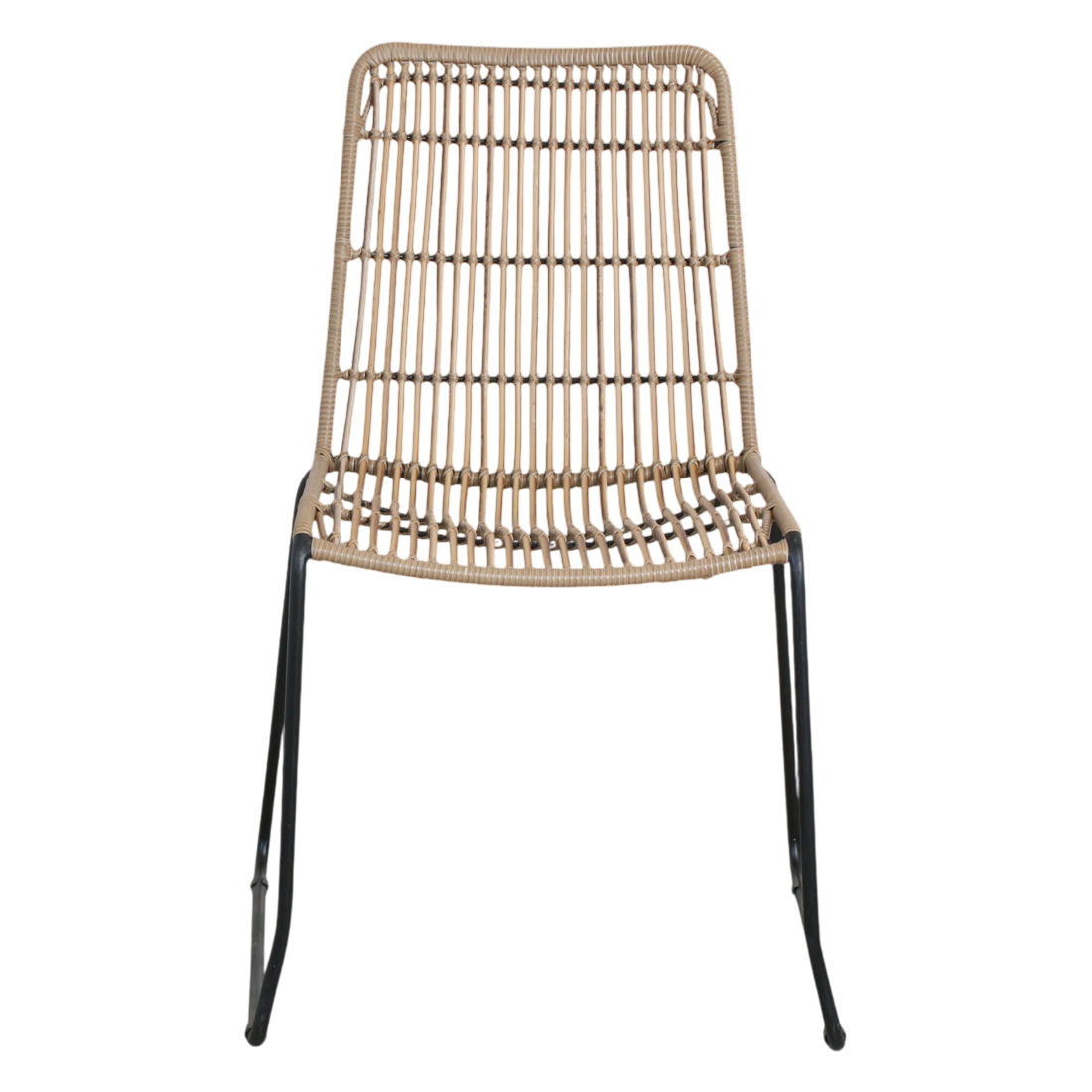 Chaise empilable en rotin naturel beige tissé et métal noir, lot de 2