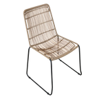 Chaise empilable en rotin naturel beige et métal noir, lot de 2