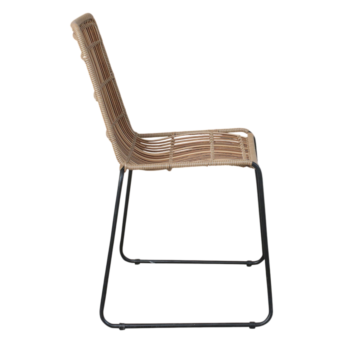 Chaise empilable en rotin naturel beige et métal noir, lot de 2