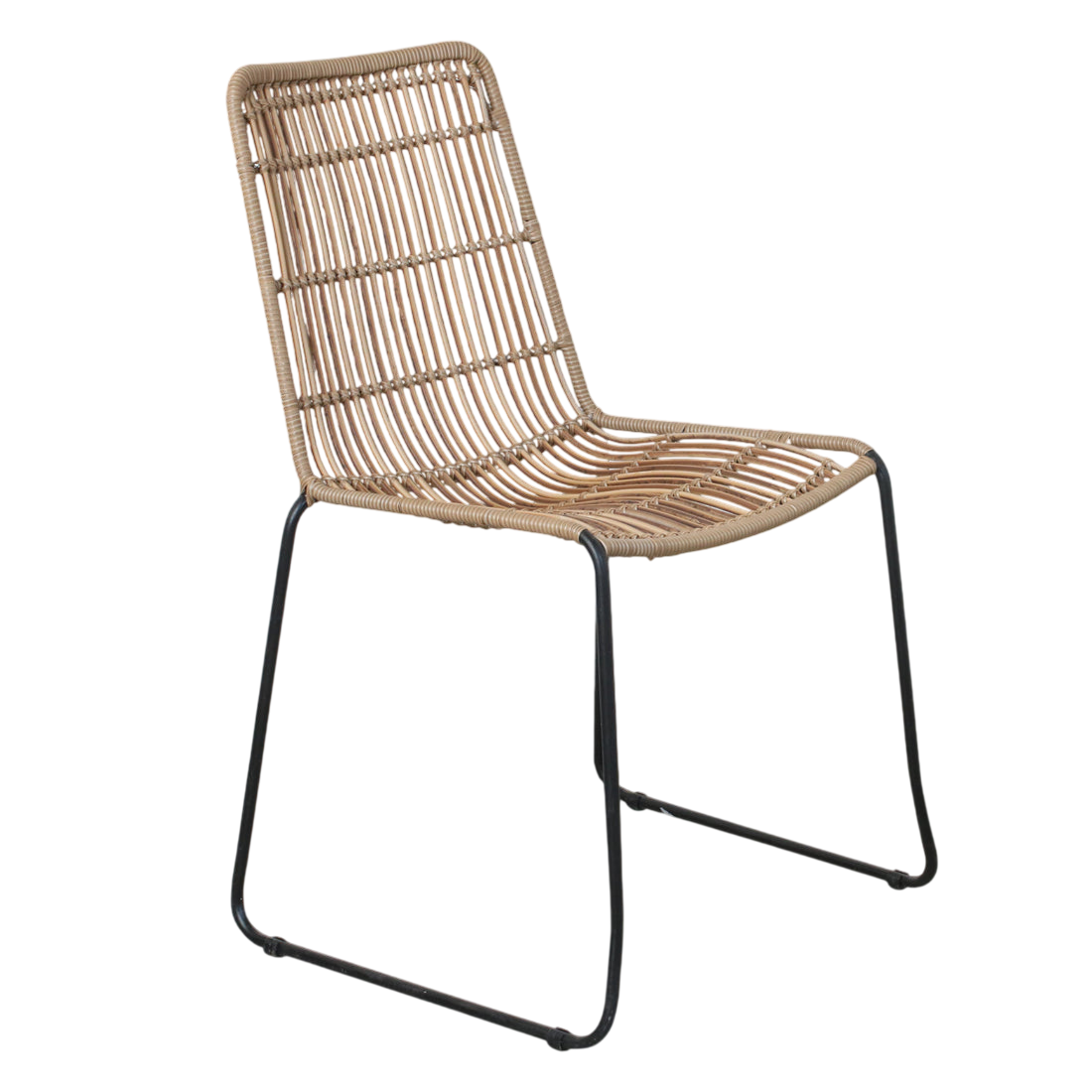 Chaise empilable en rotin naturel beige et métal noir, lot de 2