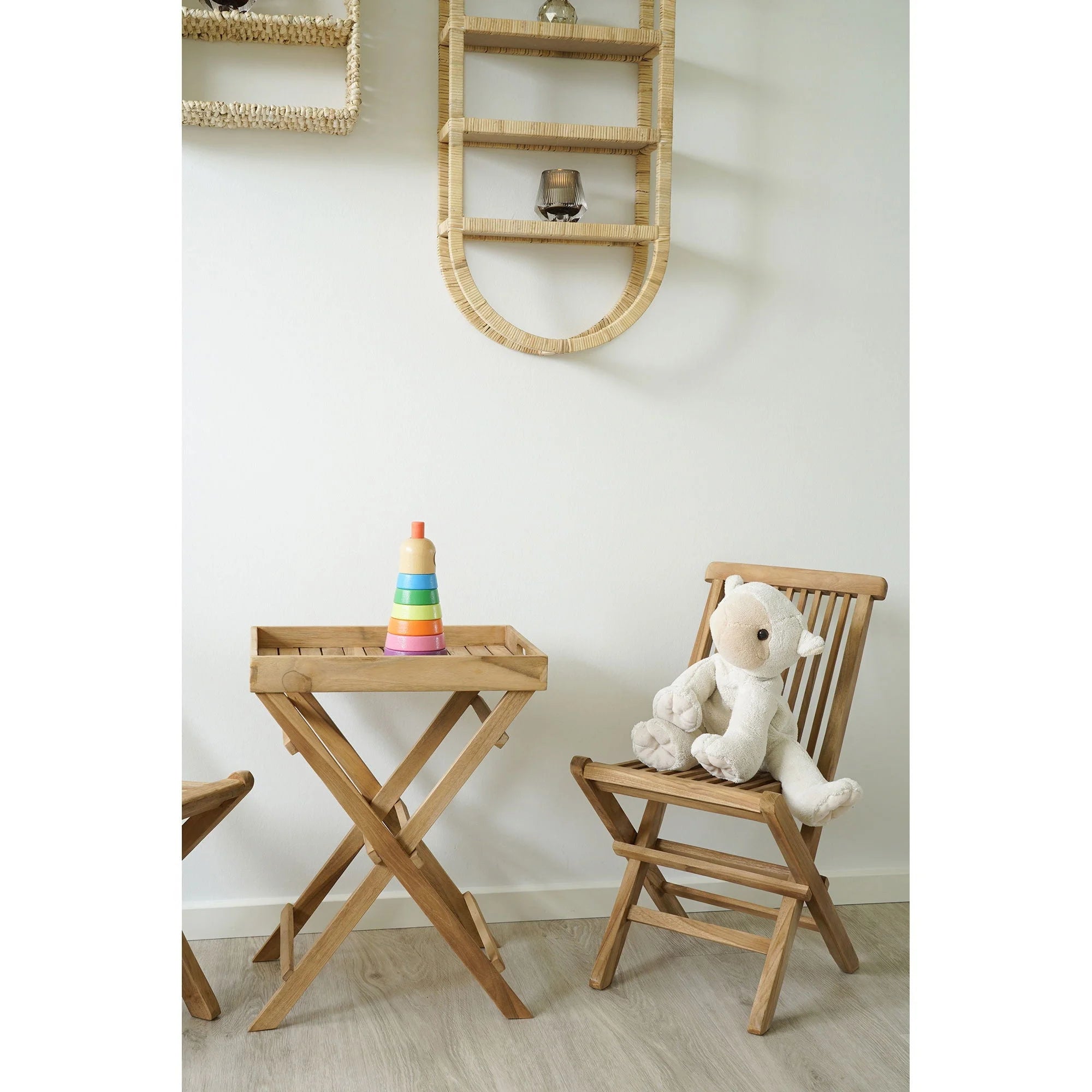 Chaise enfant en teck pliable lot de 2, mobilier en bois naturel pour enfants