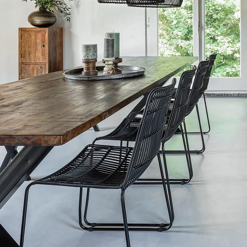 Lot de 2 chaises de jardin noires en rotin synthétique et métal