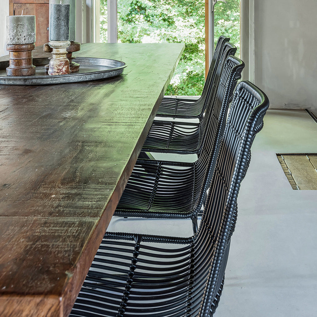 Lot de 2 chaises de jardin noires en métal et rotin synthétique tressé moderne