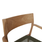 Chaise de jardin en teck clair et corde verte avec accoudoirs, lot de 2