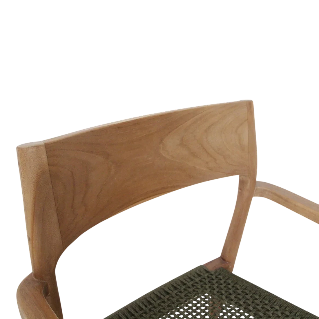 Chaise de jardin en teck clair et corde verte avec accoudoirs, lot de 2