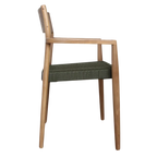 Lot de 2 chaises de jardin en teck foncé et corde verte avec accoudoirs