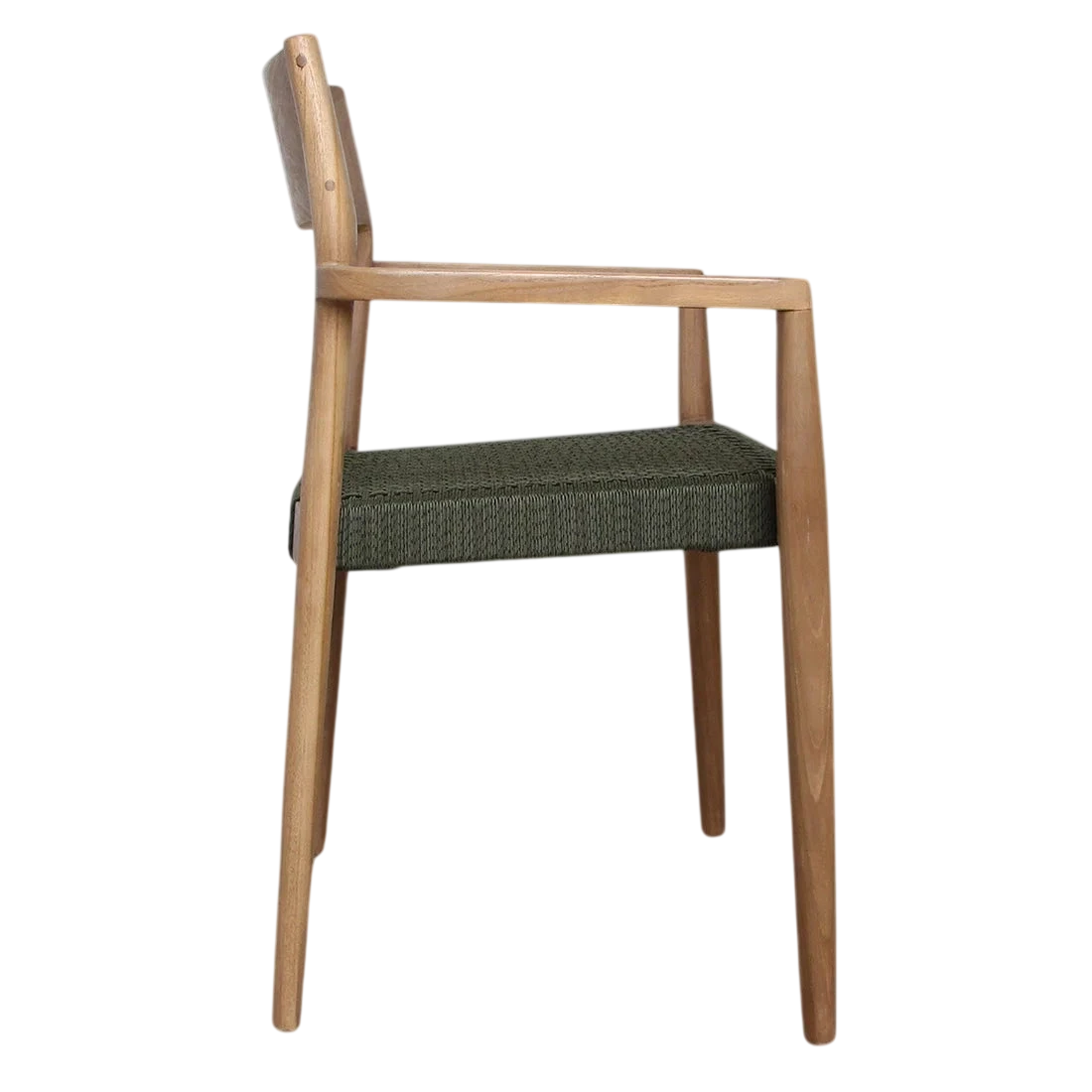 Lot de 2 chaises de jardin en teck foncé et corde verte avec accoudoirs