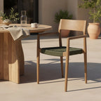 Lot de 2 chaises de jardin en teck foncé, corde verte, accoudoirs