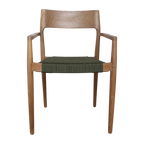 Chaise de jardin en teck foncé et corde verte avec accoudoirs, lot de 2