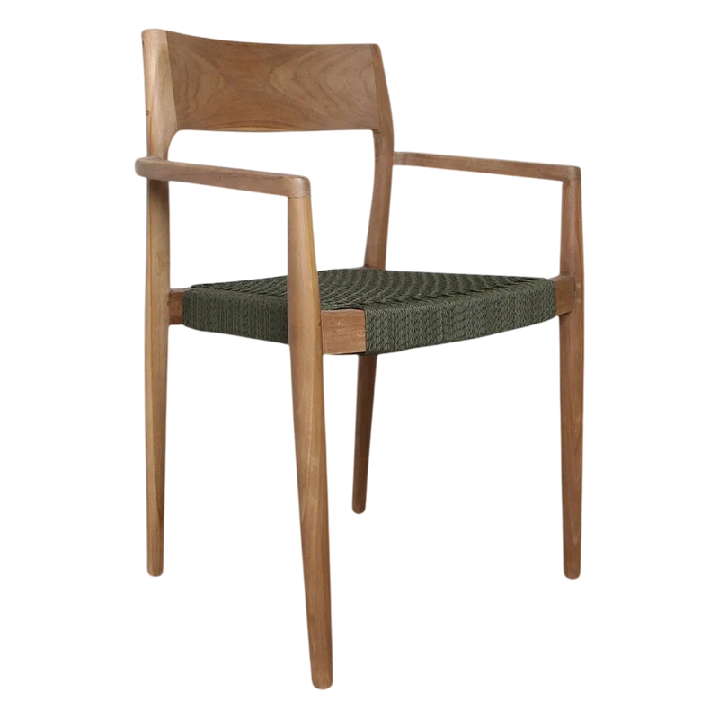 Chaise de jardin en teck foncé et corde verte avec accoudoirs – Lot de 2