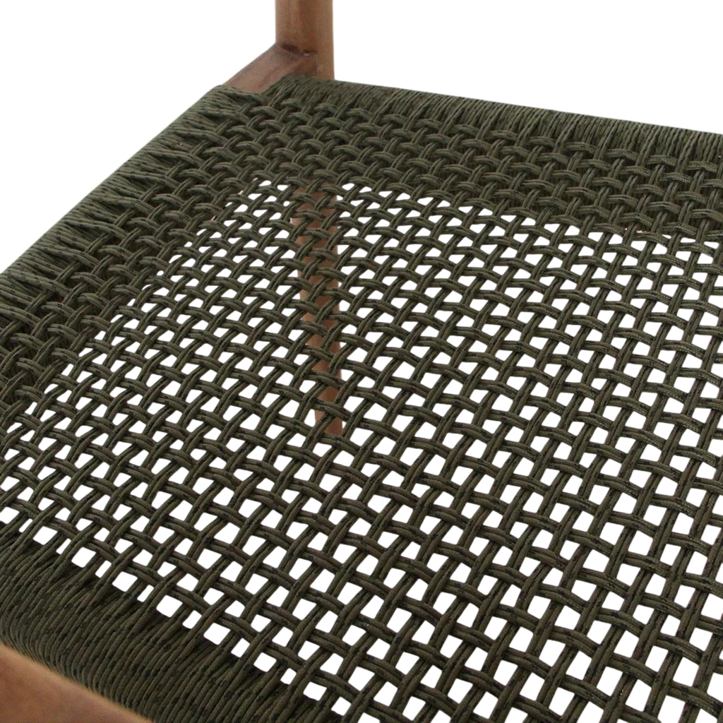 Lot de 2 chaises de jardin en teck foncé et corde verte avec accoudoirs