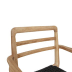 Chaise de jardin en teck recyclé et corde noire avec accoudoirs, lot de 2