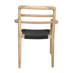 Chaise de jardin en teck recyclé et corde noire avec accoudoirs, lot de 2