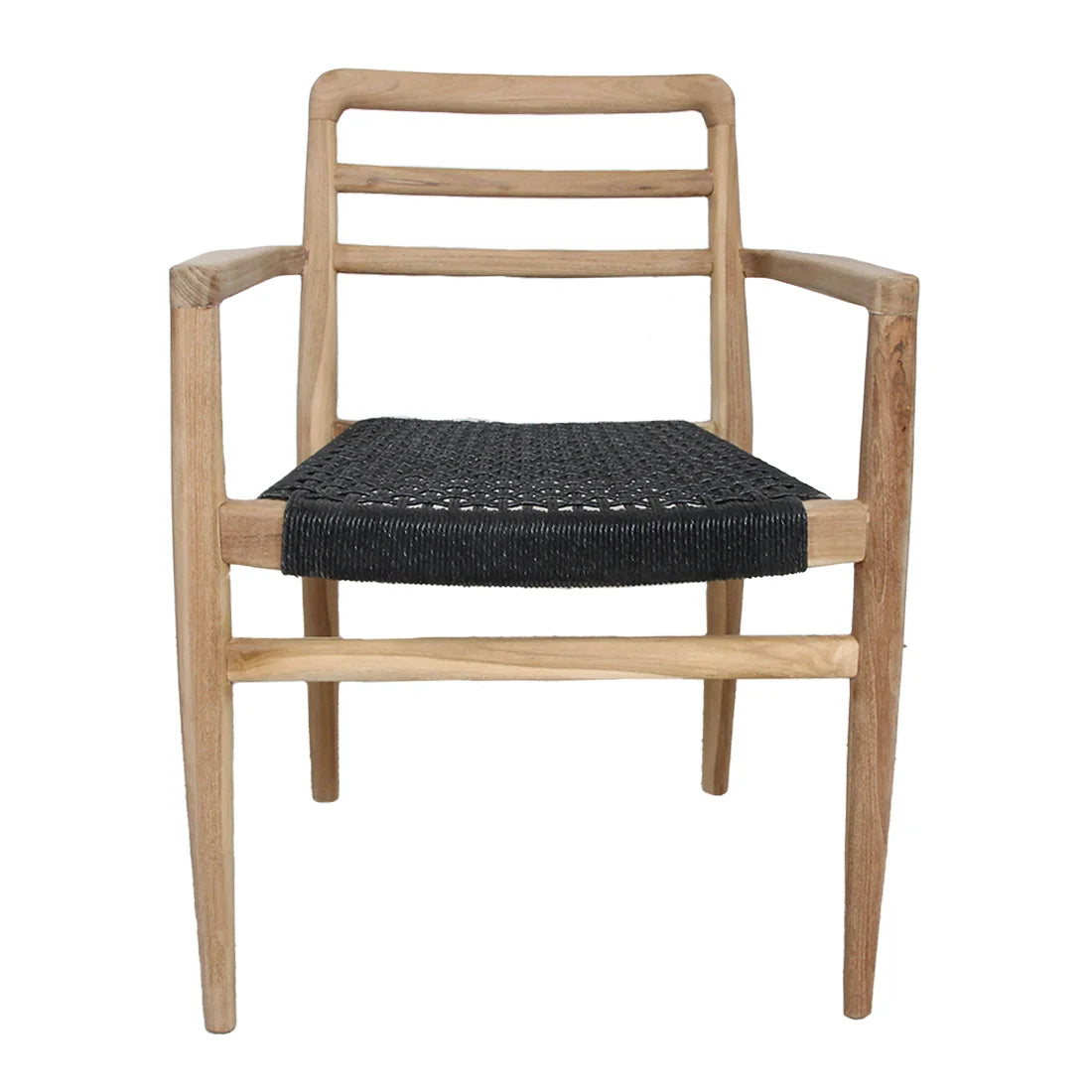 Paire de chaises de jardin en teck recyclé et corde noire avec accoudoirs