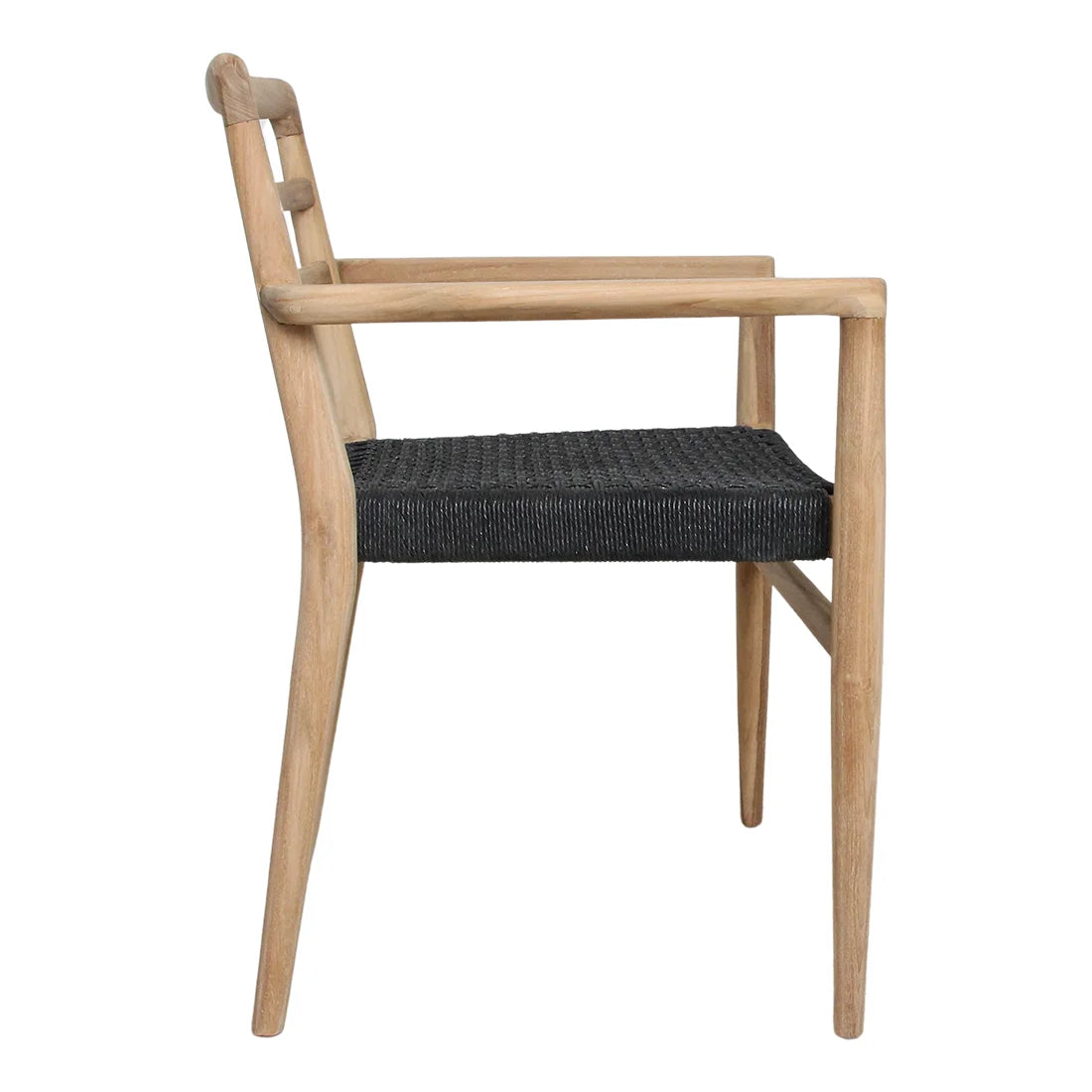 Lot de 2 chaises de jardin en teck recyclé et corde noire avec accoudoirs
