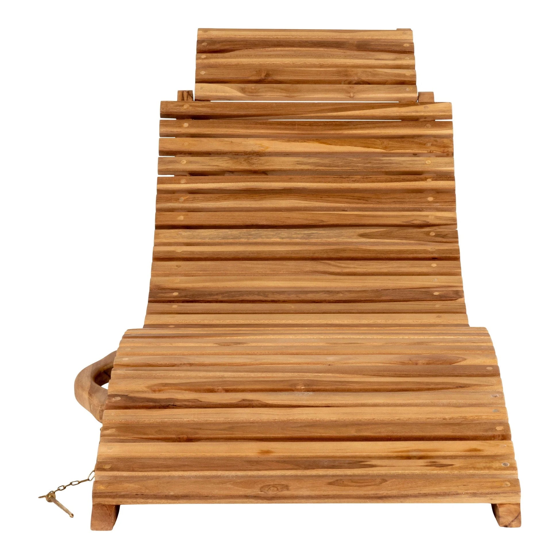 Chaise longue asymétrique en teck avec structure ondulée, 160x50 cm