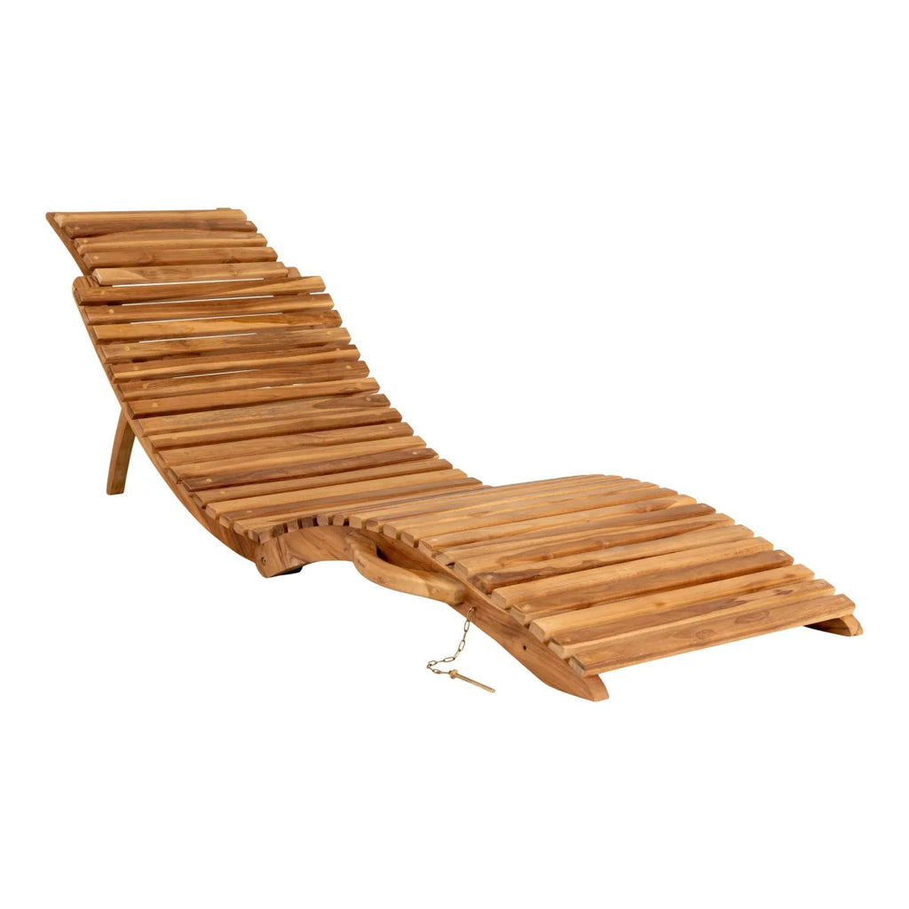 Chaise longue extérieure en teak avec structure ondulée, 160x50 cm