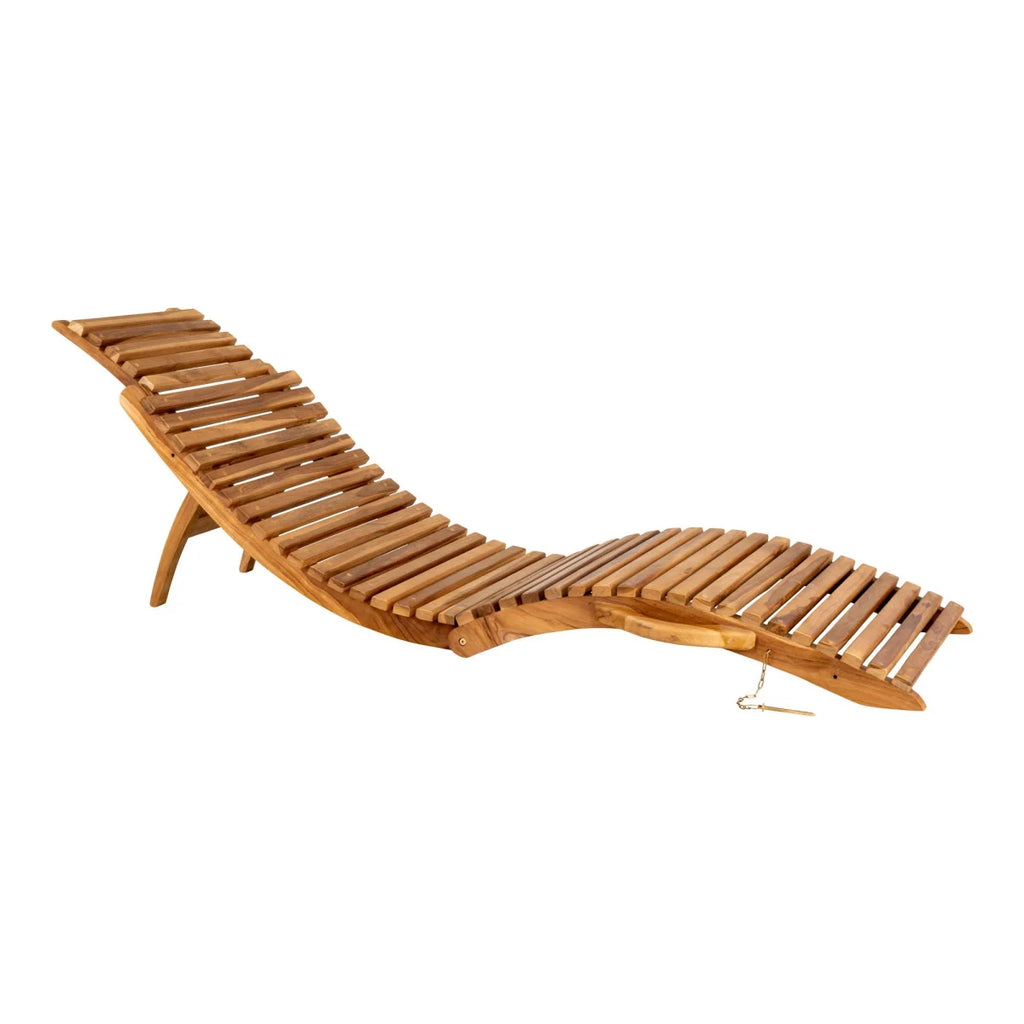 Chaise longue asymétrique en teck avec structure ondulée pour extérieur 160x50 cm