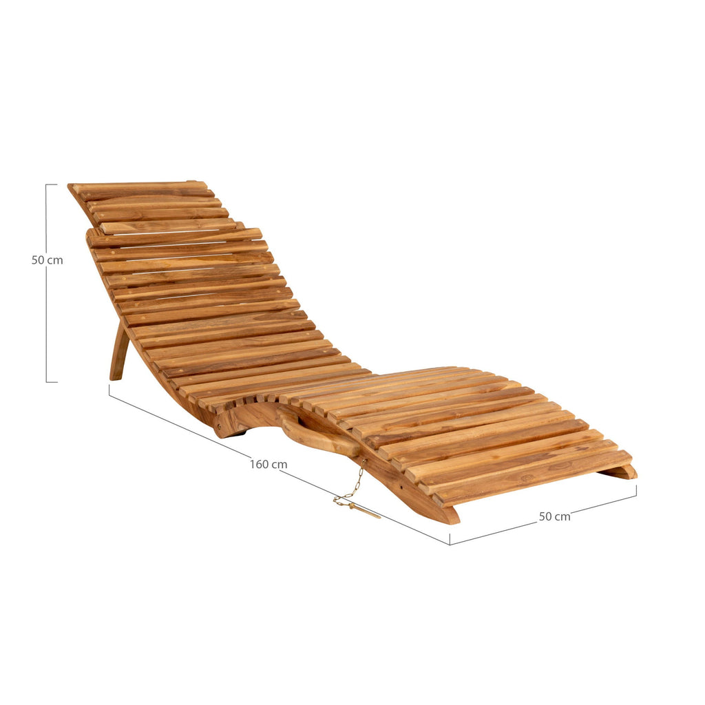 Chaise longue asymétrique en teck ondulé, 160x50 cm