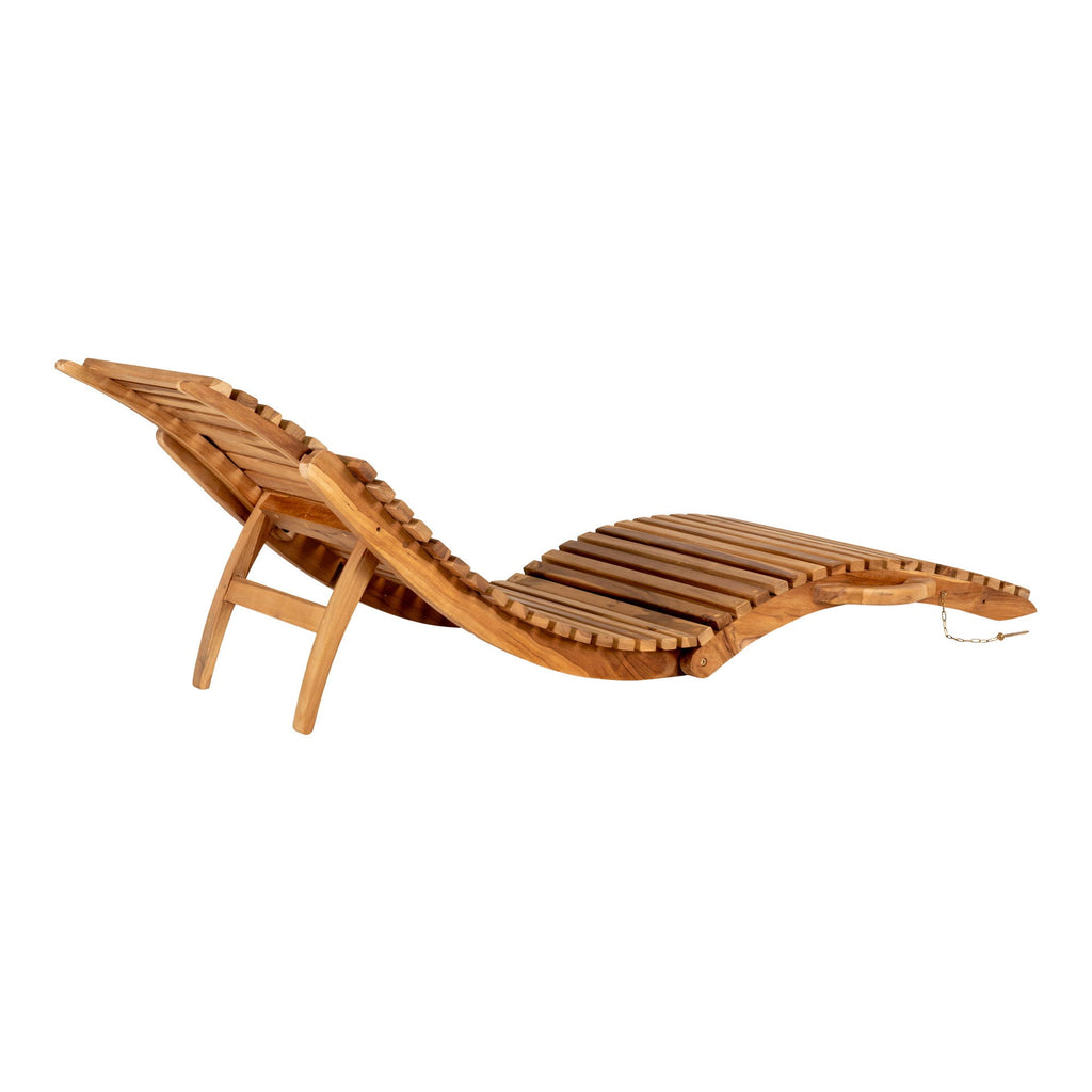 Chaise longue asymétrique en teck ondulé, 160x50 cm, finition naturelle