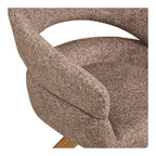Chaise pivotante en tissu chiné taupe avec accoudoirs courbés et pieds bois