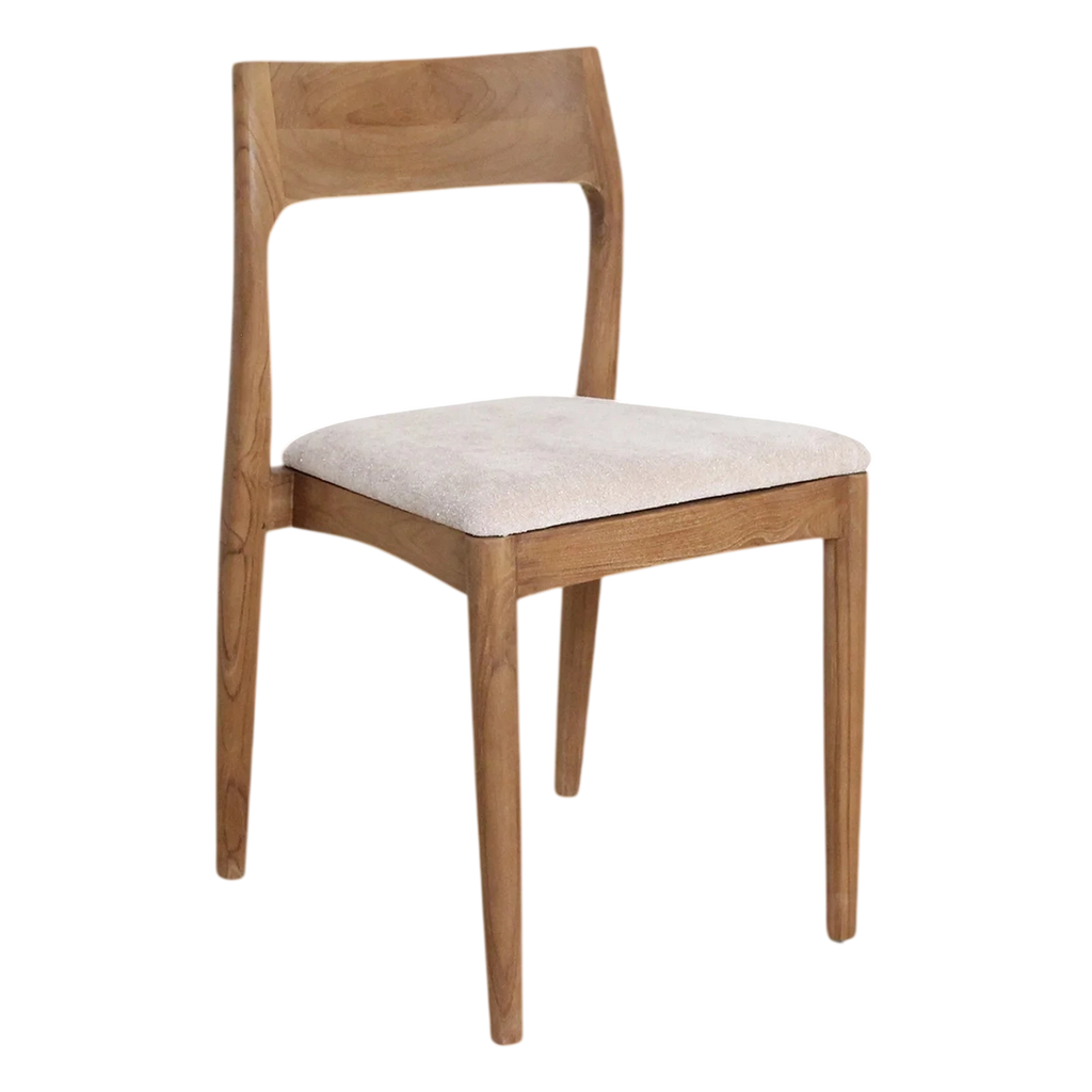 Chaise de salle à manger en bois clair et tissu beige ajouré