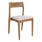 Chaise de salle à manger en bois clair et tissu beige ajouré