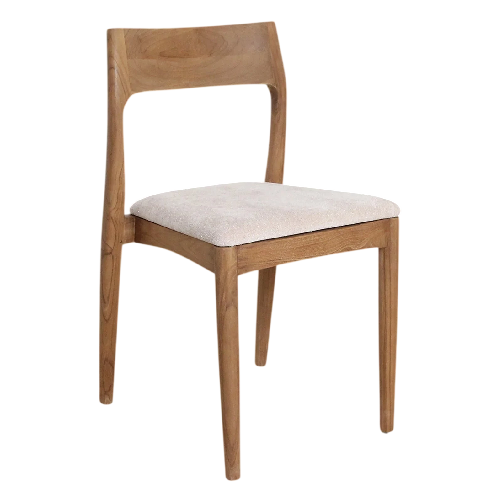 Chaise de salle à manger en bois clair et tissu beige ajouré